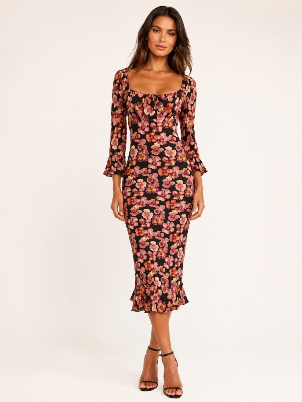 Reformation Kiley Floral Print Long Sleeve Midi Dress New Size 0